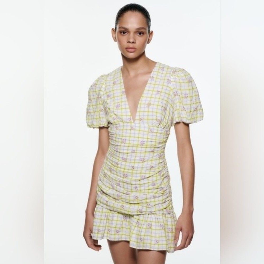 Zara Yellow and White Plaid Mini Dress